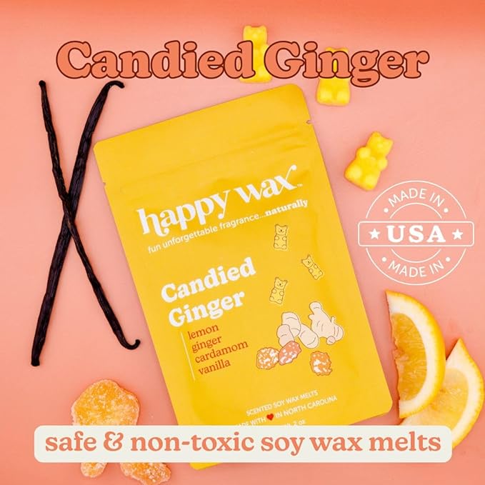 Happy Wax Fall Treats Collection Scented Natural Soy Wax Melts – 6 Total Oz. Collection Includes Spiced Plum, Candied Ginger and Honeycomb & Amber