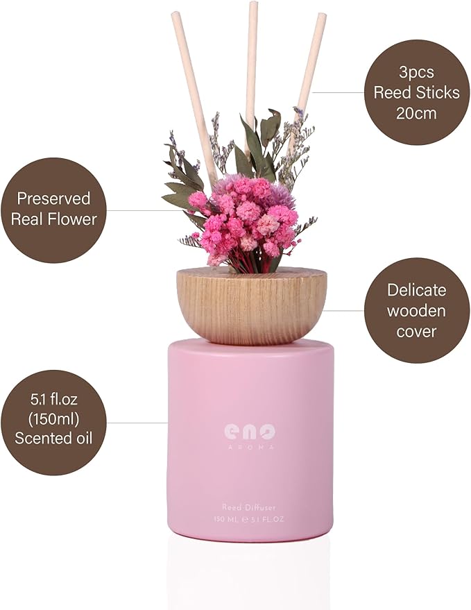 Reed Diffuser Set with Really Dried Flowers, Essential Oils Scented Diffuser with Sticks, Air Fresheners Home Fragrance for Bathroom Shelf Decor & Gift, 5.1oz / 150ml