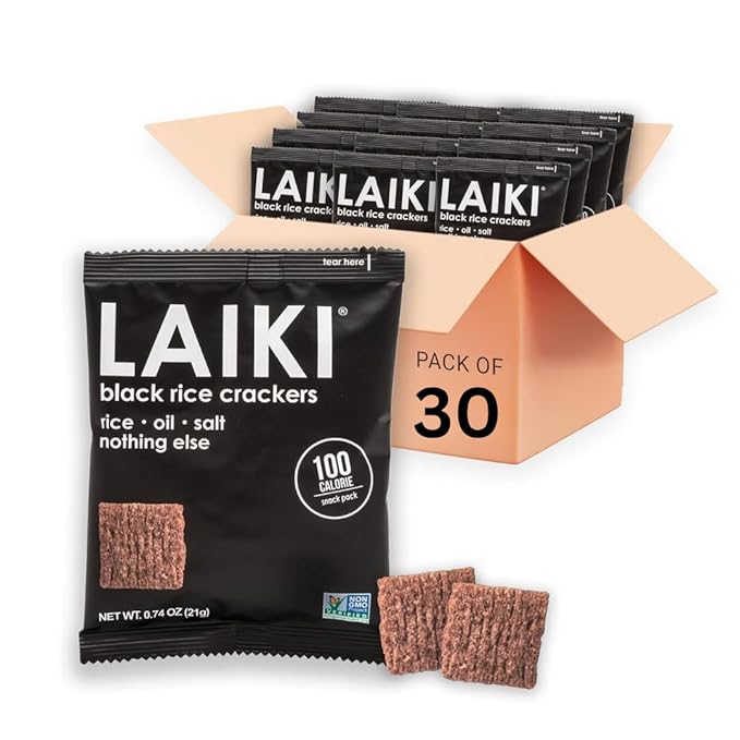 Gluten Free Rice Crackers - Black | Low Sodium Healthy Snack | Vegan SEED-OIL FREE Snack | NON-GMO | GF Snack for Adults | Diabetic Friendly | Gluten Free Variety Pack | Clean & Vegan | Party Snack | Pack of 30