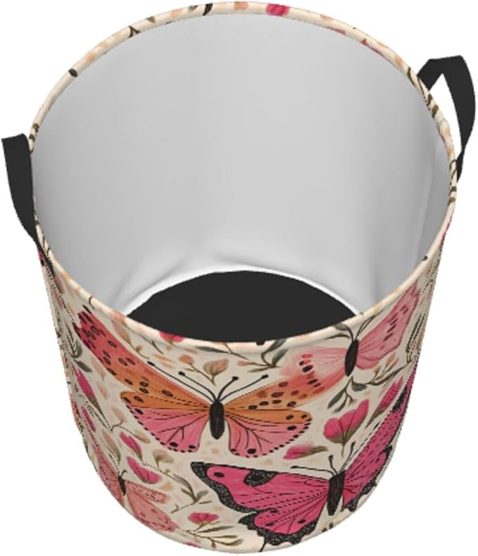 Laundry Basket Colored Pink Butterflies Collapsible Large Capacity,Dirty Clothes Basket Durable Lightweight Hamper With Handles Ideal For Clothes,Toys Home Organization size19.6iN *15.7in,63L