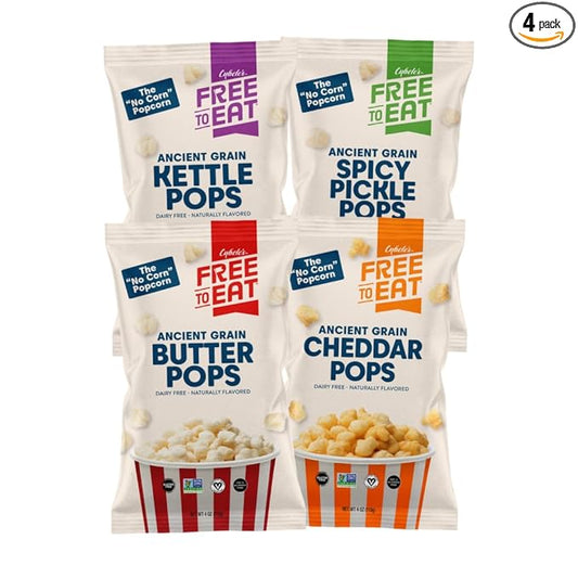 Cybele's Free-to-Eat Ancient Grain Pops - Healthy Snacks, All Natural, Gluten-Free, Vegan, No Preservatives or Additives (Variety Pack 4oz, Pack of 4)