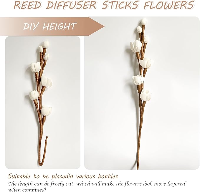 Reed Diffuser Sticks, Flower Sticks Set,White Rose Wood Flower, Reed Diffuser for Home, for Bedroom, Office Bathroom Shelf Decor