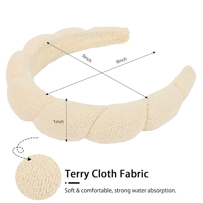 WHAVEL 3 Pack Spa Headband Skincare Headbands, Makeup Headband Sponge Terry Cloth Headbands Face Wash Headband Puffy Hair Band for Washing Face Women Girls (Gray, Khaki, Pink) (TCH-05)