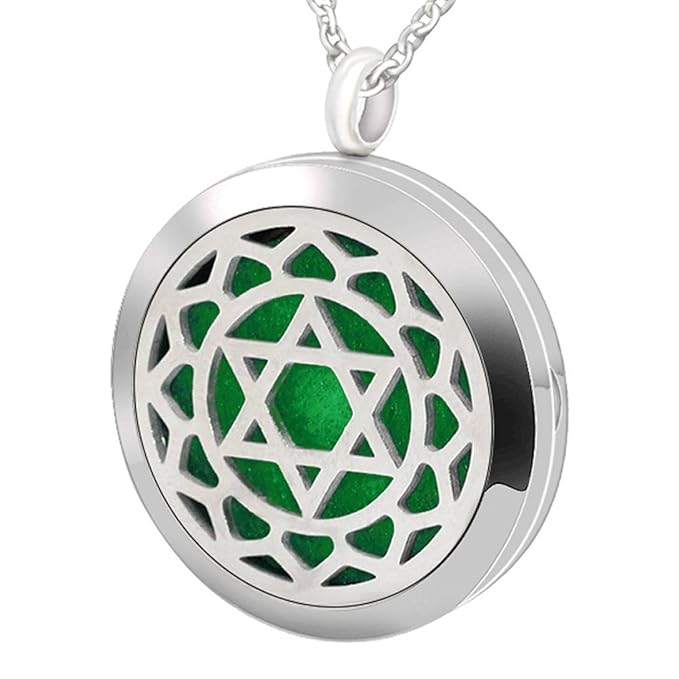 Aromatherapy Essential Oil Diffuser Necklace -Perfume Stainless Steel Pentagram Locket Pendant Jewelry for Women Men Birthday