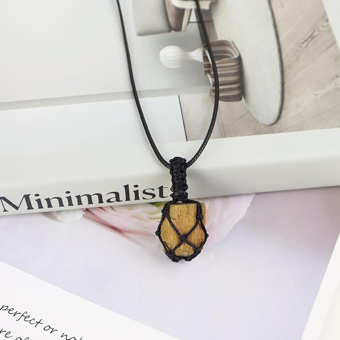 Handmade Natural Gemstone Crystal Pendant Necklace Stone Holder Necklace Cord Net Necklace with Adjustable Length for Women Men