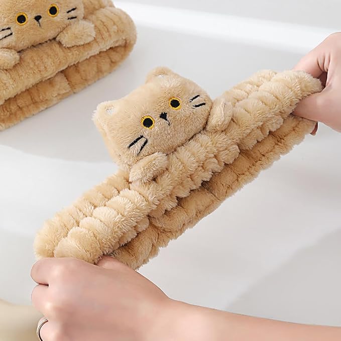 PERFECTSIGHT Spa Headband for Washing Face, 2 Pack Cute Hair Band for Shower Yoga Beauty Skincar Party, Soft Fluffy Makeup Headband, Kawaii Facial Headbands for Woman Girls, Kitty