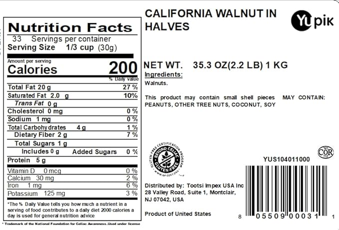 Yupik Raw California Walnuts, Halves & Pieces, 2.2 lb (35.2 oz), Kosher, Gluten-Free, Vegan, Unsalted, Unroasted, Source of Omegas, Healthy Snacks, Nut Topping, Ideal for Baking & Cooking