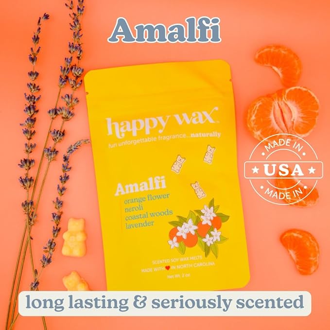 Happy Wax Amalfi Scented Bear Wax Melts - Natural Strong Summer Scented Wax Melts Infused w/Essential Oils - Non Toxic Wax Melt. Scented Soy Wax Melts for Warmers (8 oz Pouch)