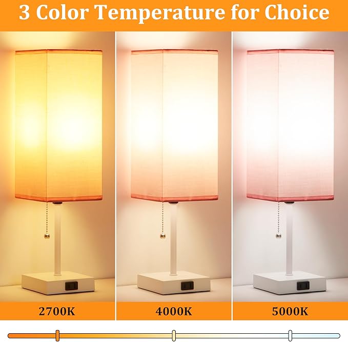 18'' Table Lamp for Bedroom set of 2,3-Color Bedside Lamps with Pull Chain Table Lamps for Night stands ,Small Night Light Lamps with 2 Bulbs Lamps for Living Room Kids Room Office Decor(Pink+White)