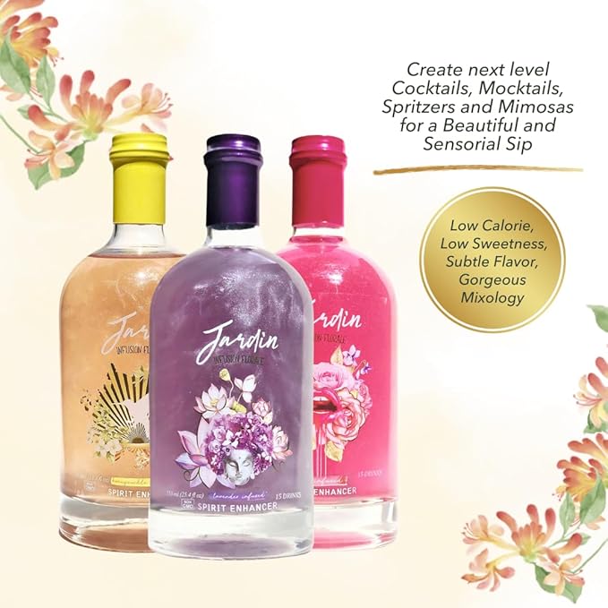JARDIN FLAVOR BUNDLE 3 Pack Sugar Free Cocktail Mixers - Aromatic Spirit Enhancer for Cocktails and Mocktails - Rose, Honeysuckle, & Lavender Syrup for Coffee, Mimosas, Lemonade, & Spritzers (25.4 Fl Oz)