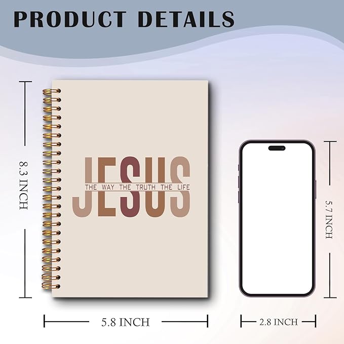 Jesus Christian Spiral Notebooks, the Way Truth Life Bible Verse Journal, Jesus Journals for Writing, Christian Gifts for Women Men, Religious Notebook for Note Taking, 5.5x8.3 Inch