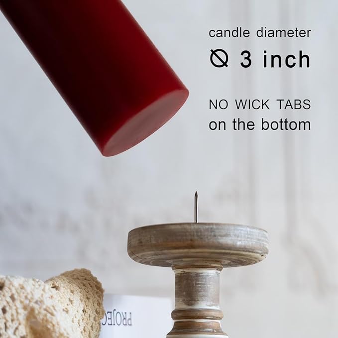 MOZEAL 3" x 4" Hand-Poured Unscented Candle,Dripless Pillar Candle Set of 3,Long Clean Burning,Approx 72 Hours Burn Time,Rustic Country Style,Wedding,Dinner,Christmas and Home Decor,Dark Red