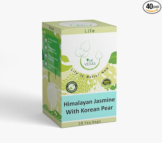 THE VEDAS Himalayan Jasmine With Korean Pear | Herbal Tea | Biodegradable Cotton Teabags | 40 Tea Bags(Pack of 2)