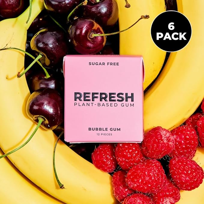 Refresh Gum, Xylitol, Natural, Sugar Free, Chewing Gum, Plastic Free, Natural Flavors & Organic Ingredients, Non GMO, Gluten Free, Vegan, 12 Count (Pack of 5), Bubble Gum