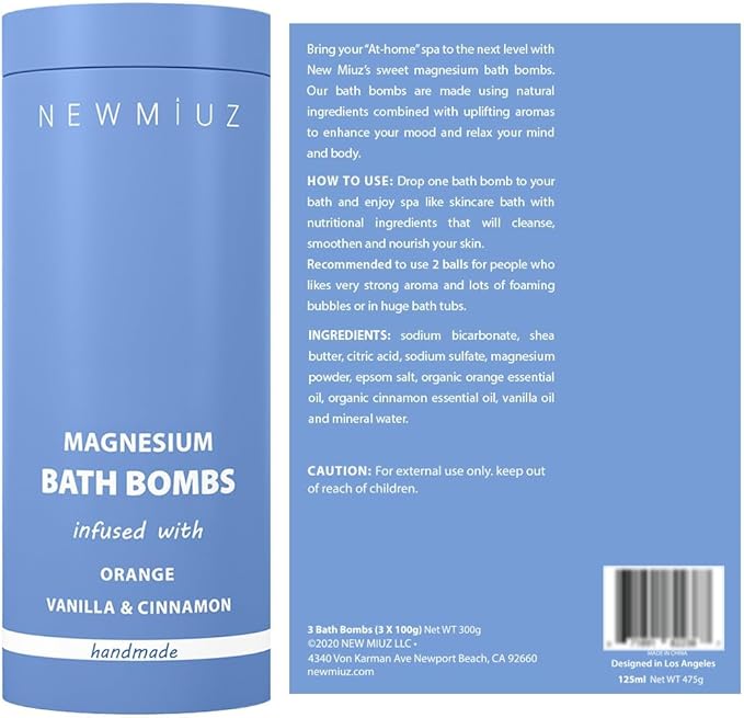 Magnesium Bath Bombs Post Workout Recovery Sore Muscles Tension Epsom Salt Luxury Bubble Bath Spa Essential Oil Infused Bath Bombs Vanilla Cinnamon Orange Perfect Stocking Stuffers Gift