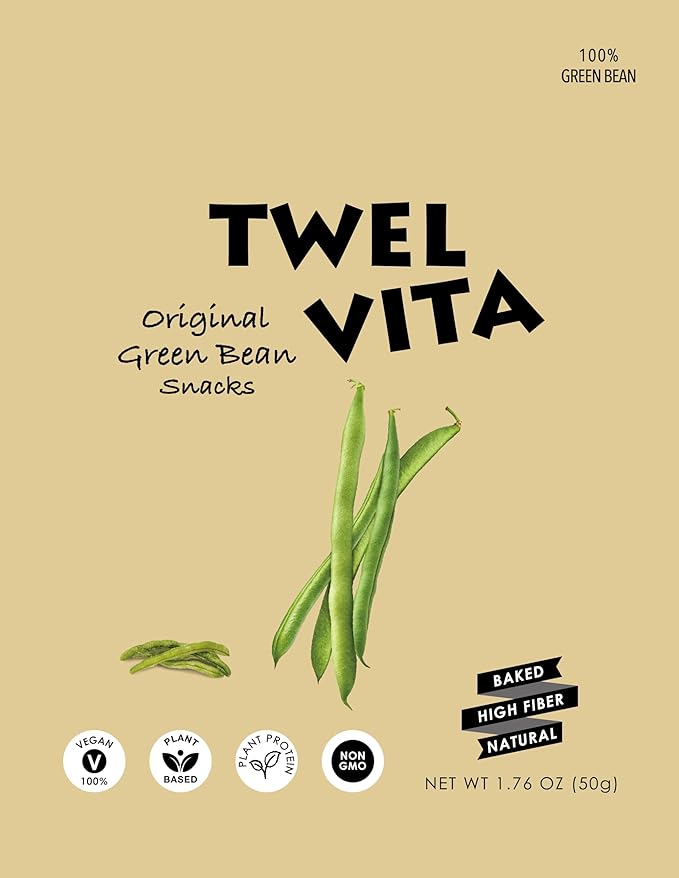 TwelVita Natural Baked Green Bean Crisps, Vegan Snacks, Clean Label, Non-GMO, Gluten-Free, 1.76 oz ea, Pack of 4