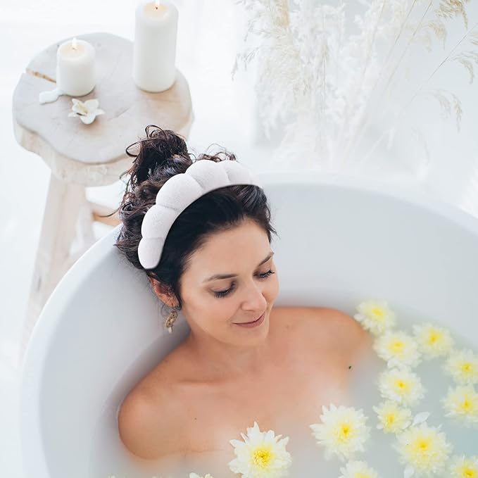 WHAVEL 3 Pack Spa Headband Skincare Headbands, Makeup Headband Sponge Terry Cloth Headbands Face Wash Headband Puffy Hair Band for Washing Face Women Girls (White, Pink, Black)