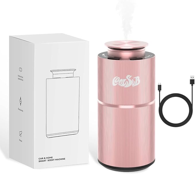 Smart Waterless Diffuser, Waterless Diffusers for Essential Oils with Timer & 3 Mist Levels, Super Silent Aromatherapy Essential Oil Diffuser Battery Operated for Car, Home, Office Rose Gold