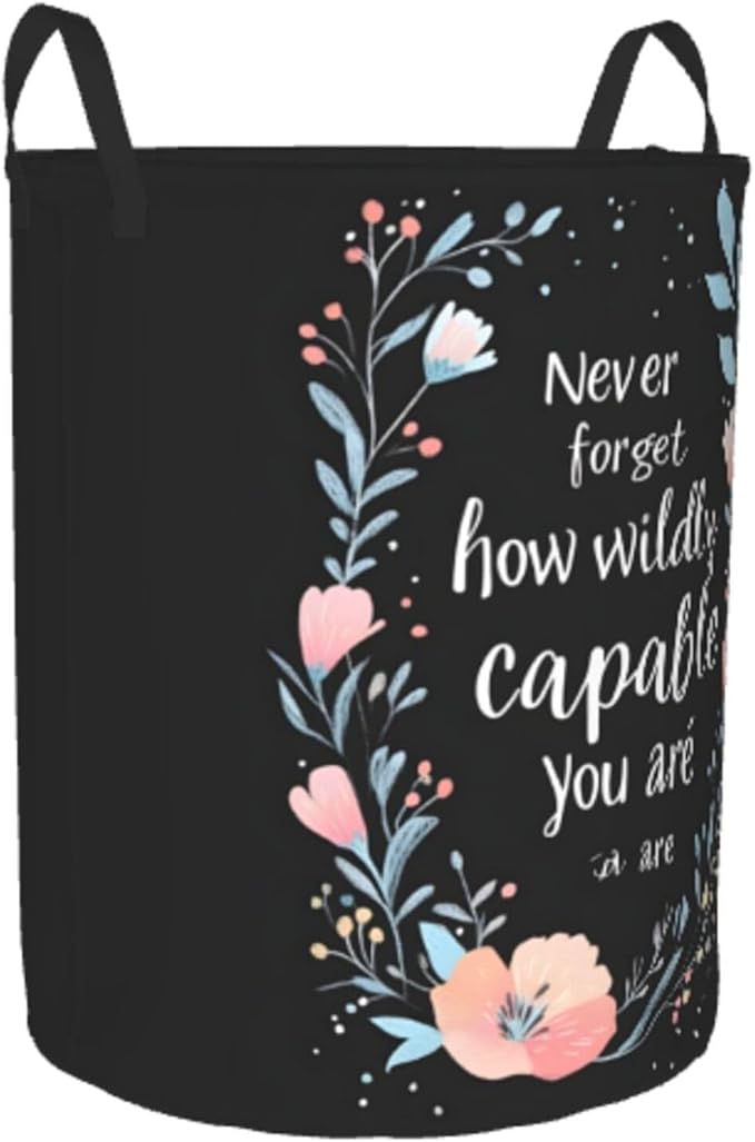 Laundry Basket Encourage Word Collapsible Large Capacity,63l Dirty Clothes Basket Durable Lightweight Hamper With Handles Ideal For Clothes,Toys Home Organization size19.6"L x 15.7"W