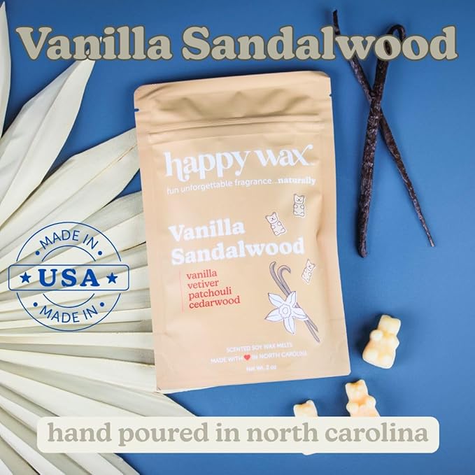 Happy Wax Vanilla Lovers Scented Natural Soy Wax Melts – 6 Oz Total - Includes: VanillaBeanLatte, VanillaSugar and VanillaSandalwood
