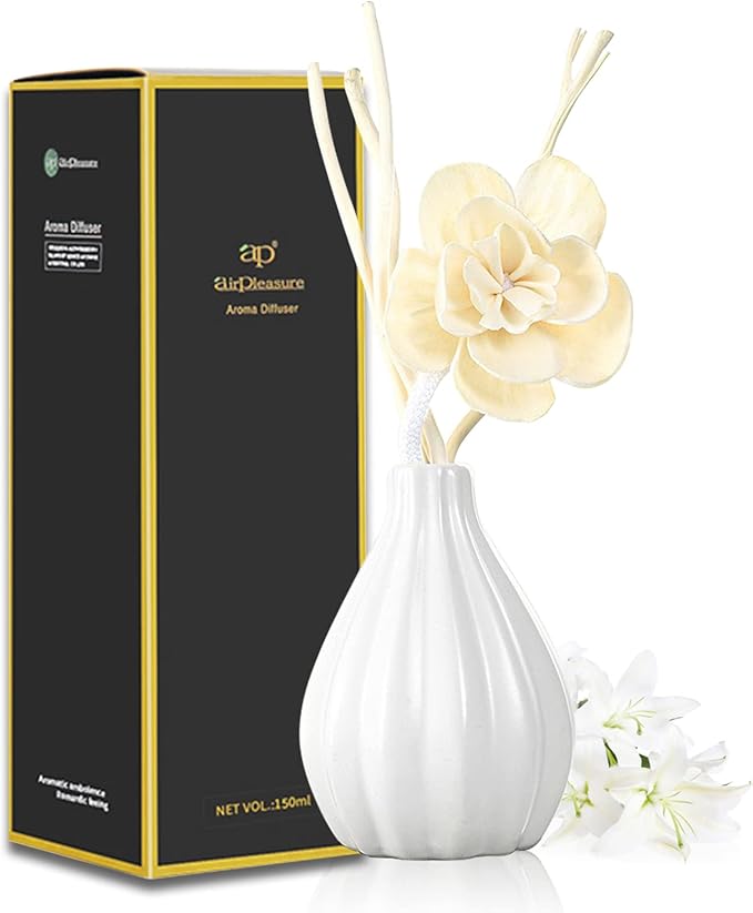 Reed Diffuser Set, Home Fragrance & Decorative Diffuser, Dried Flower Aromatherapy Oil Set, Oil Diffuser Sticks, Ceramic Bottle 5.07 oz(150ml) /1 Pack (Aqua Lily)