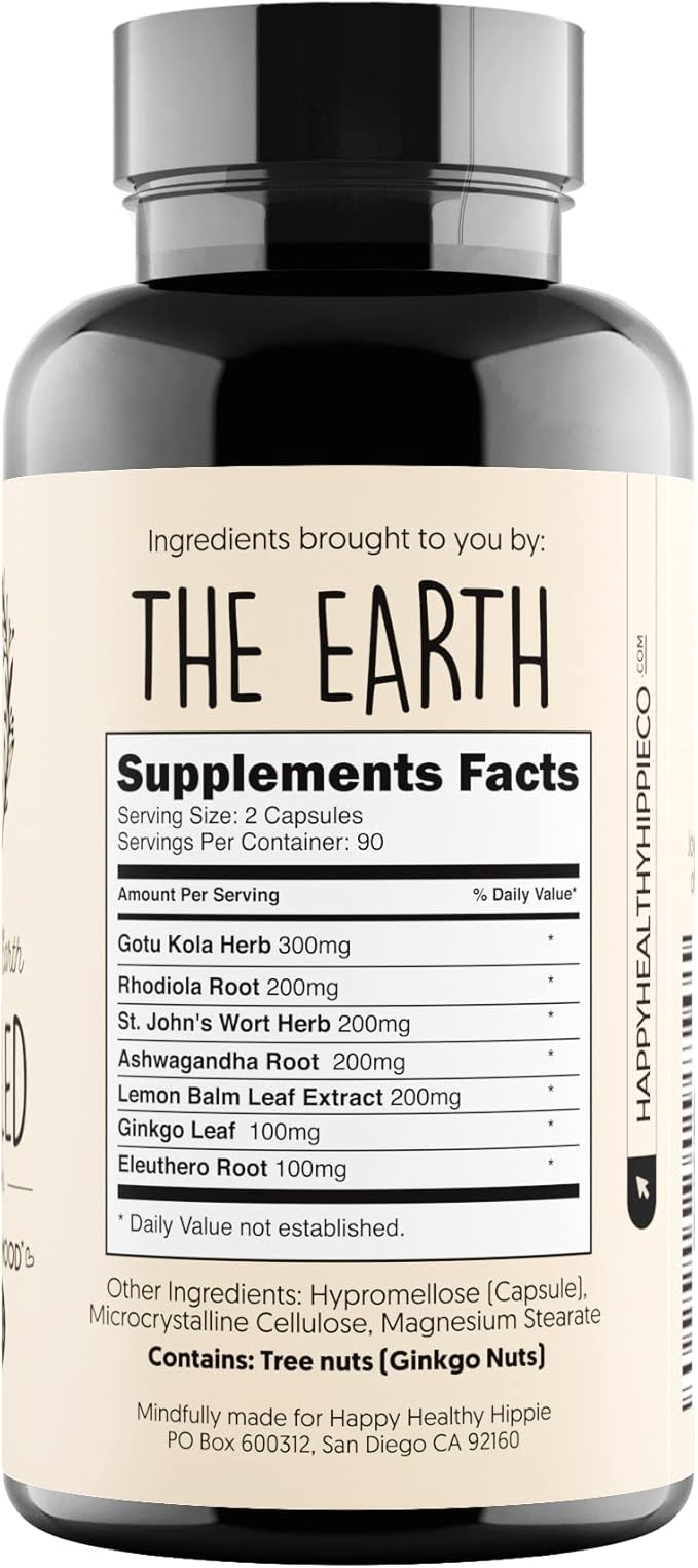 Joy-Filled Mood Support Supplement - 7 Herb Complex w/St. Johns Wort (180 Ct) | Rhodiola Rosea, Eleuthero, Ashwagandha | Stress Relief – Helps Calm The Mind & Body | 100% Plant-Based Happy Pills