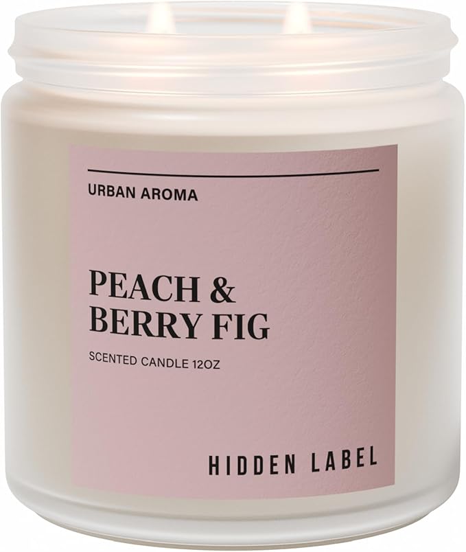 Hidden Label Peach & Berry Fig Soy Wax Candle, 12oz 2 Wick Natural Soy Non Toxic Candles, Clean Burning Long Lasting Aromatherapy for Home | Gifts,Premium Scents for Relaxation & Stress Relief,Gifts