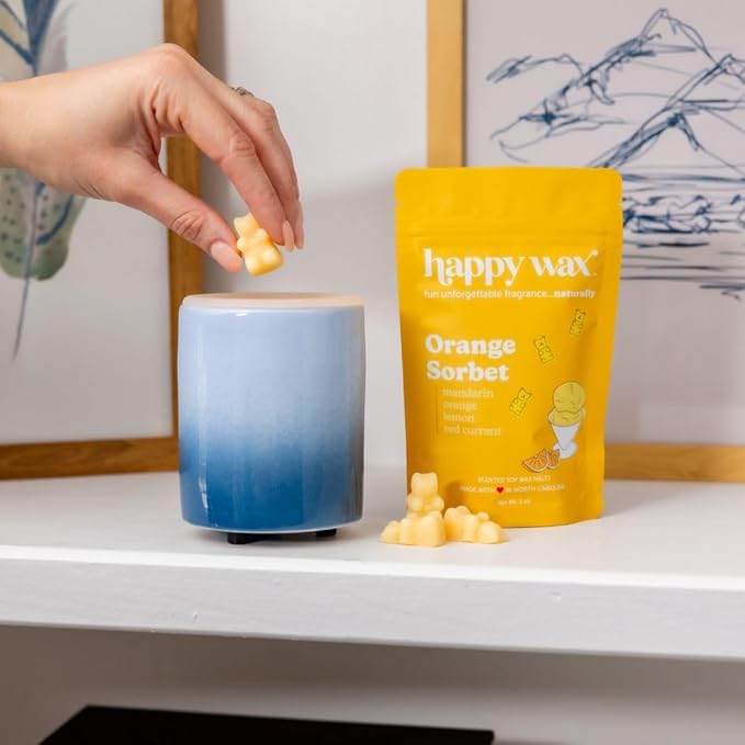 Happy Wax Orange Sorbet Scented Bear Wax Melts - Natural Strong Summer Scented Wax Melts Infused w/Essential Oils - Non Toxic Wax Melt. Scented Soy Wax Melts for Warmers (8 oz Tin)