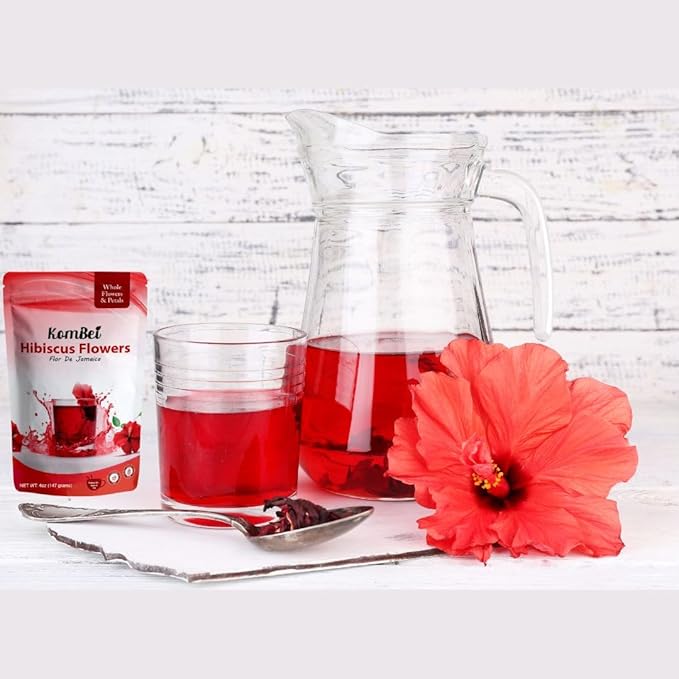 KomBei Loose Leaf Premium Hibiscus Tea, Flor de Jamaica (4oz) | Whole Flowers and Petals | Twice-Sifted | Herbal Tea | Caffeine-Free | Makes 50+ cups