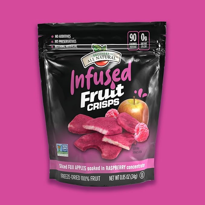 Brothers All Natural Infused Freeze Dried Fruit Crisps, Fuji Apple Infused with Raspberry, 0.85 Oz (Pack of 8), Made with 100% Fruit, Gluten Free, Soy Free, Vegan, Heathy Snack, Resealable Pouch