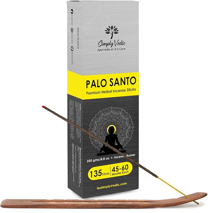 Simply Vedic Palo Santo Incense Sticks β 250g Pack (Approx. 135 Handmade Agarbatti + Free Holder) | Natural & Charcoal-Free | 45-Min Burn for Meditation, Yoga, Aromatherapy, Energy Cleansing