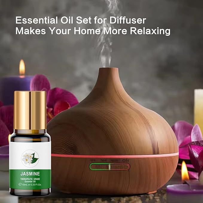 Essential Oils Set for Diffuser, 100% Natural Aromatherapy Essential Oils,12 Single Oils: Lavender, Peppermint & More, Wood Box Gift Set, 10 mL (1/3 oz), for Home Diffusers, Candle
