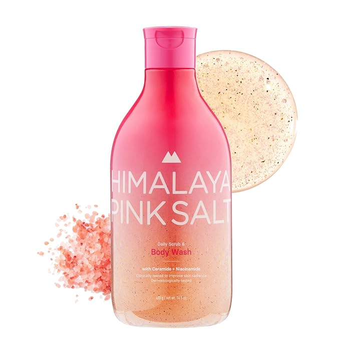 HIMALAYA PINKSALT Daily Scrub & Body Wash - Exfoliating Body Scrub, Dead Sea Salt & Himalayan Pink Salt, Natural Moisturizing Bodywash, Retinol & Hyaluronic Acid Shower Gel, Korean Skincare 14.1oz