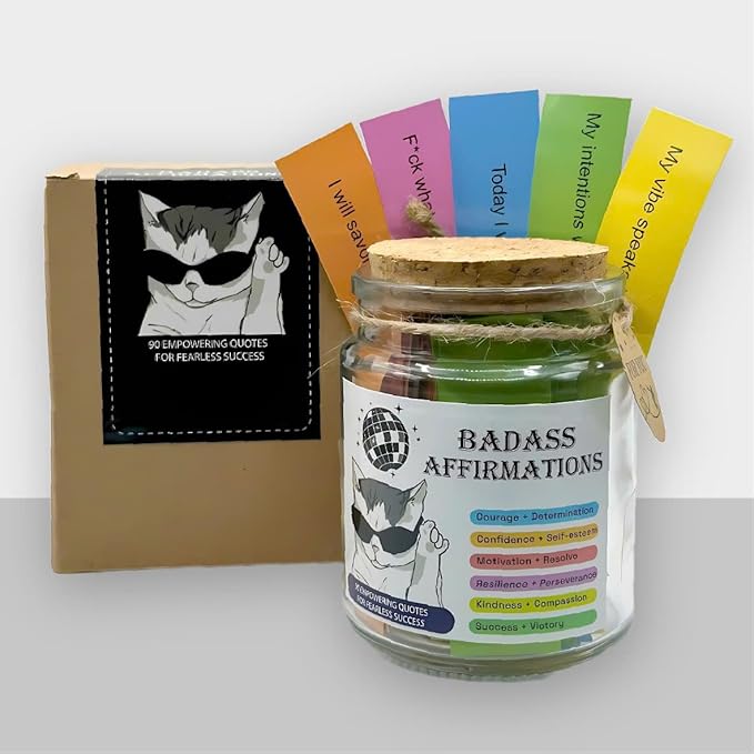 Badass Affirmation Jar, Affirmation Cards, Bestie, Positive Cards for Women, Motivational Gifts, Inspirational Gift, Daily Affirmations for Women, Gag Gifts Funny for Adults