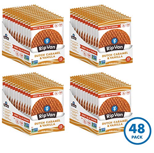 Rip Van Wafels Dutch Caramel & Vanilla Stroopwafels - Healthy Snacks - Non GMO- Keto Friendly - Office Snacks - Low Sugar (3g) - Low Calorie- 48 Pack