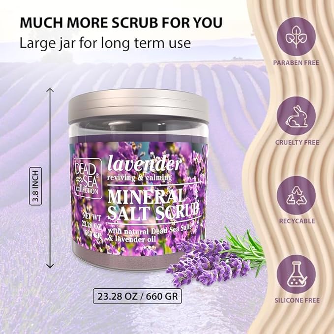 Dead Sea Collection Lavender Salt Scrub – Exfoliating Body Scrub for Women – Moisturizing and Nourishing Skin – with Pure Oils and Dead Sea Minerals (23.28 Oz)