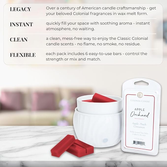Colonial Candle Apple Orchard Wax Melts, Wax Melt Warmer Cubes, Long Lasting Scented Wax Warmer Cubes, 4 Pack, 6 Cubes Each - Made in The USA