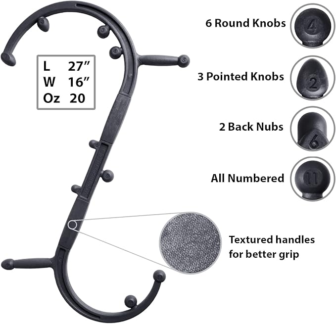 Body Back Buddy Elite Trigger Point Massage Tool, Neck and Back Massager Handheld, Manual Self Massager, Massage Cane, Muscle Knot Remover with Instructions, 2-Pack Bundle (Black)