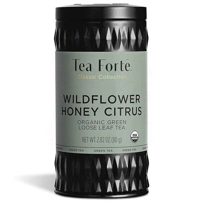 Tea Forte Wildflower Honey Citrus Premium Organic Loose Leaf Caffeinated Green Tea Blend Canister, Makes 35-50 Cups