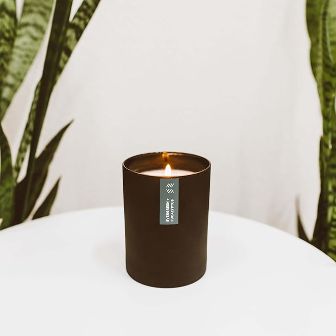 Calyan Wax Co. Soy Wax Candle, Evergreen + Eucalyptus Scented Candle, 75 Hour Burn Time, Aromatherapy Soy Candles, Non Toxic & Vegan Soy Wax, Black Tumbler Scented Candles, 10.2oz