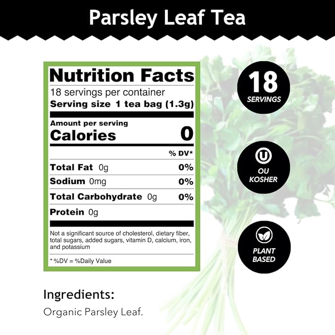 Buddha Teas - Organic Parsley Leaf Tea - Herbal Tea - For Health & Wellbeing - With Antioxidants & Minerals - Clean Ingredients - Caffeine Free - OU Kosher & Non-GMO - 18 Tea Bags (Pack of 1)