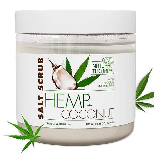 Natural Therapy Hemp & Coconut Salt Scrub – Exfoliating Body Scrub for Women – Moisturizing and Nourishing Skin – with Pure Oils and Dead Sea Minerals (23.28 Oz)