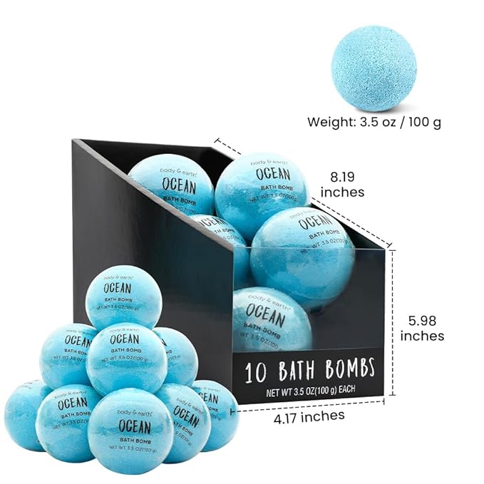 Bath Bombs for Women, BODY & EARTH 10 X 3.5 oz Ocean Bath Bomb Gift Sets Essential Oils Handmade Birthday Gift Idea for Family, Women, Men, Mother's Day Gifts for Women