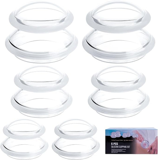 Eiito Cupping Therapy Sets -Silicone Cups Set Firm (6 Cups) Professional Massage Tool for Muscle Soreness Pain Relief Body Neck Knee, Deep Muscle Massager, Anti Cellulite Joint Pain (Clear)