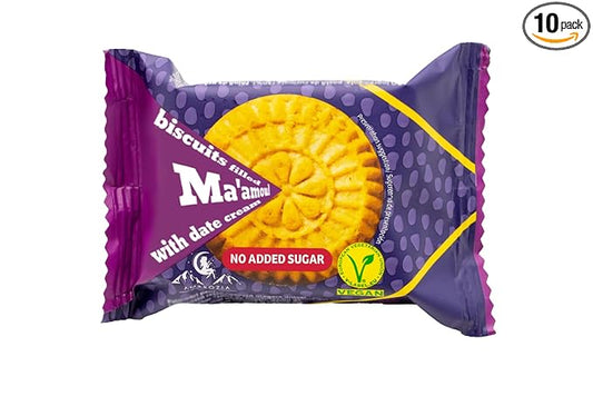 Ambrozia MaAmoul Date Vegan Cookies, No Sugar Added, 10-Pack (2.12 oz Each) – Soft-Baked Healthy Snack, Organic Snack for Kids & Adults, Natural Energy Treat, Made in EU