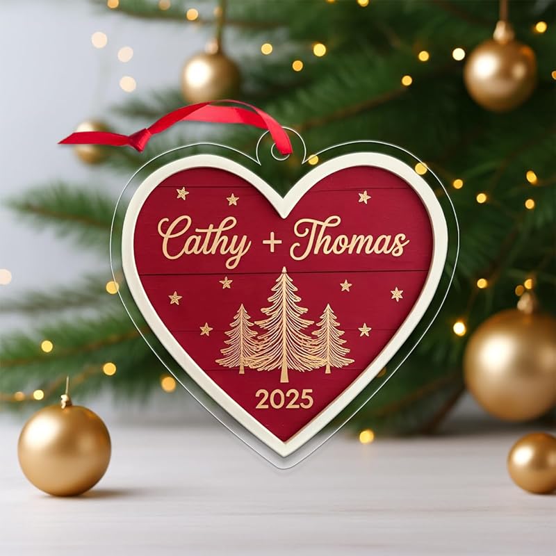 Personalized Our First Christmas Ornament, Custom Couple Ornament for Newlyweds, Engagement Gift, Wedding Anniversary Holiday Keepsake Acrylic Ornament β Personalized Christmas