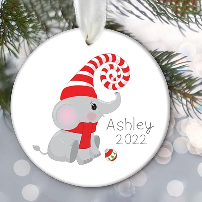 Elephant Christmas Ornament, Personalized Kids Gift, Child's Jungle Animal Ornament