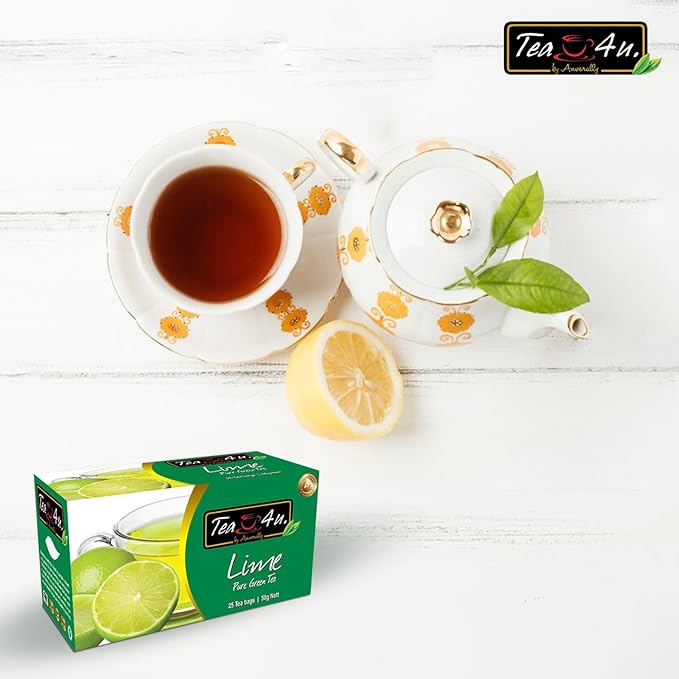Tea4u Lime Green Tea - Smooth Blend of Lime Flavor - Hand Picked Leaves - Keeps You Hydrated with Refreshing Aroma - 25 Teabags