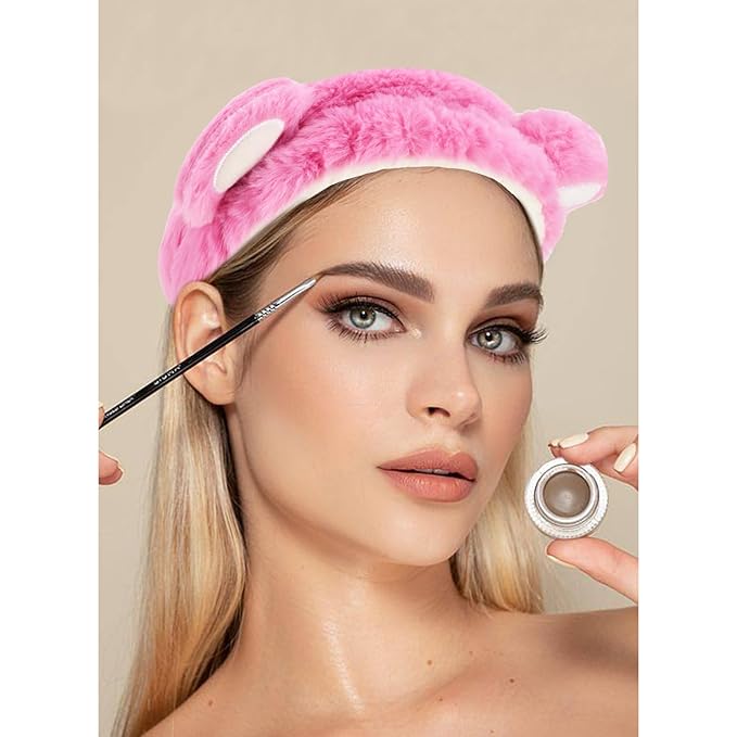 VELSCRUN Spa Headband, Makeup Face Wash Skincare Headbands, 5 Pcs Sponge Get Ready Bear Ears Hairband Facial Wristband Hair Clip Set, Stuff for Teen Girls Women Trendy Fashion Hair Accessories Pink