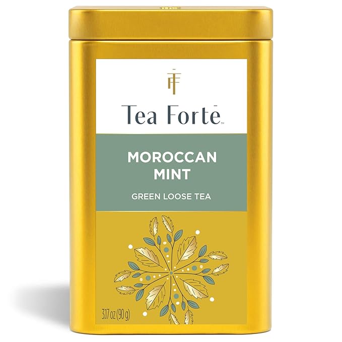 Tea Forte Moroccan Mint Premium Loose Leaf Caffeinated Green Tea Blend Canister, Makes 35-50 Servings